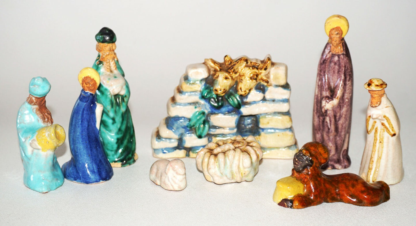 9Pc 1920s German Glazed Pottery Creche Christmas Nativity Scene  (HMLC) 17