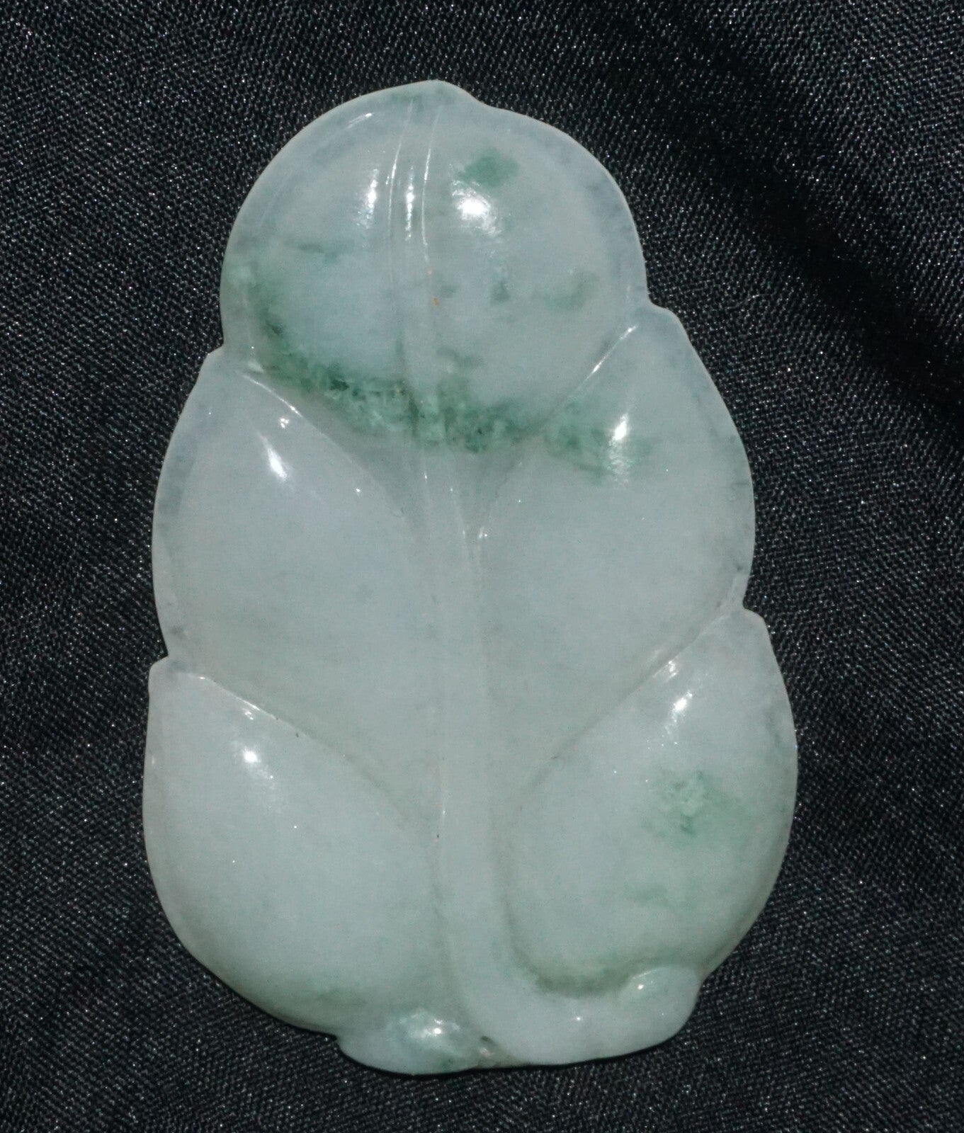Modern Chinese White & Green Jadeite Jade Leaf Motif Carved Pendant  (---)