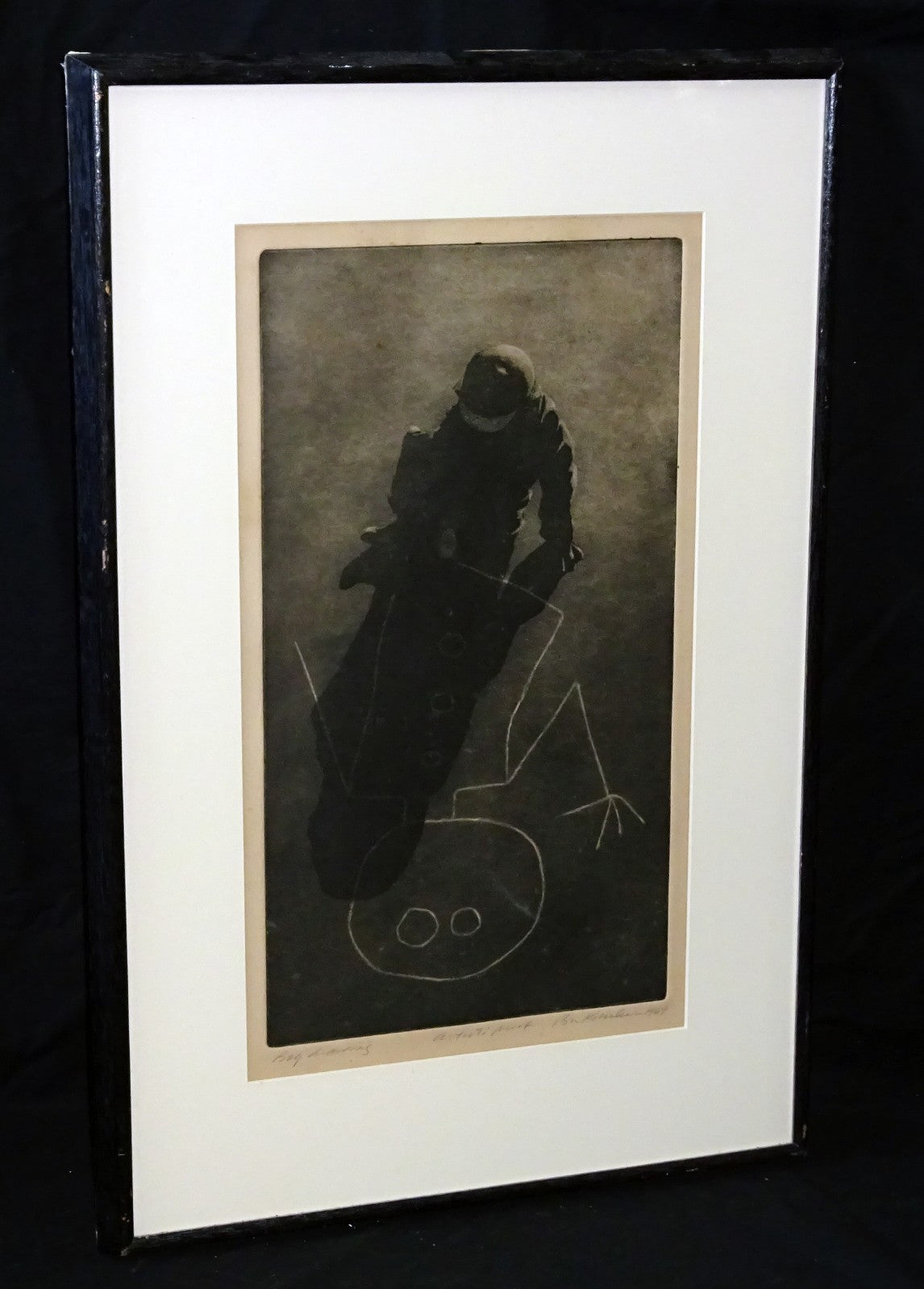 1969 US Etching Aquatint Print AP "Boy Drawing w Chalk"  by Ben K.illegible(***)