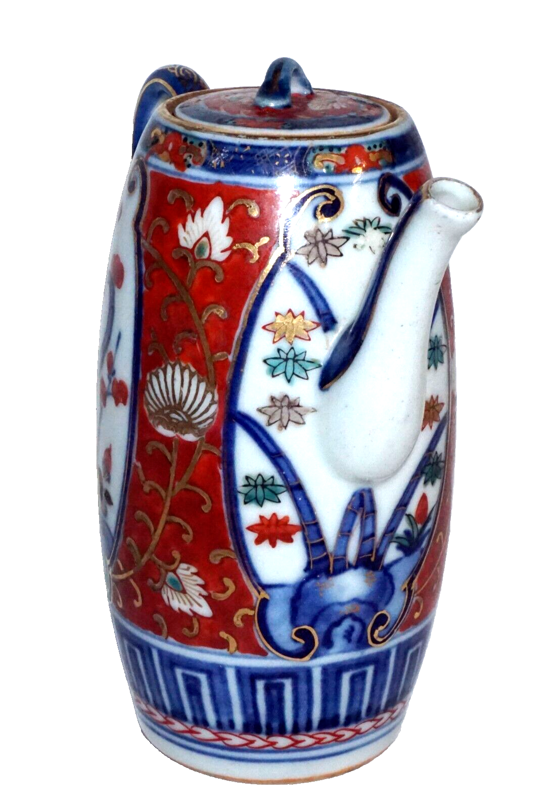 Antique Japanese Imari Porcelain Small Hot Chocolate Pot w. Floral Motif  (Kai)