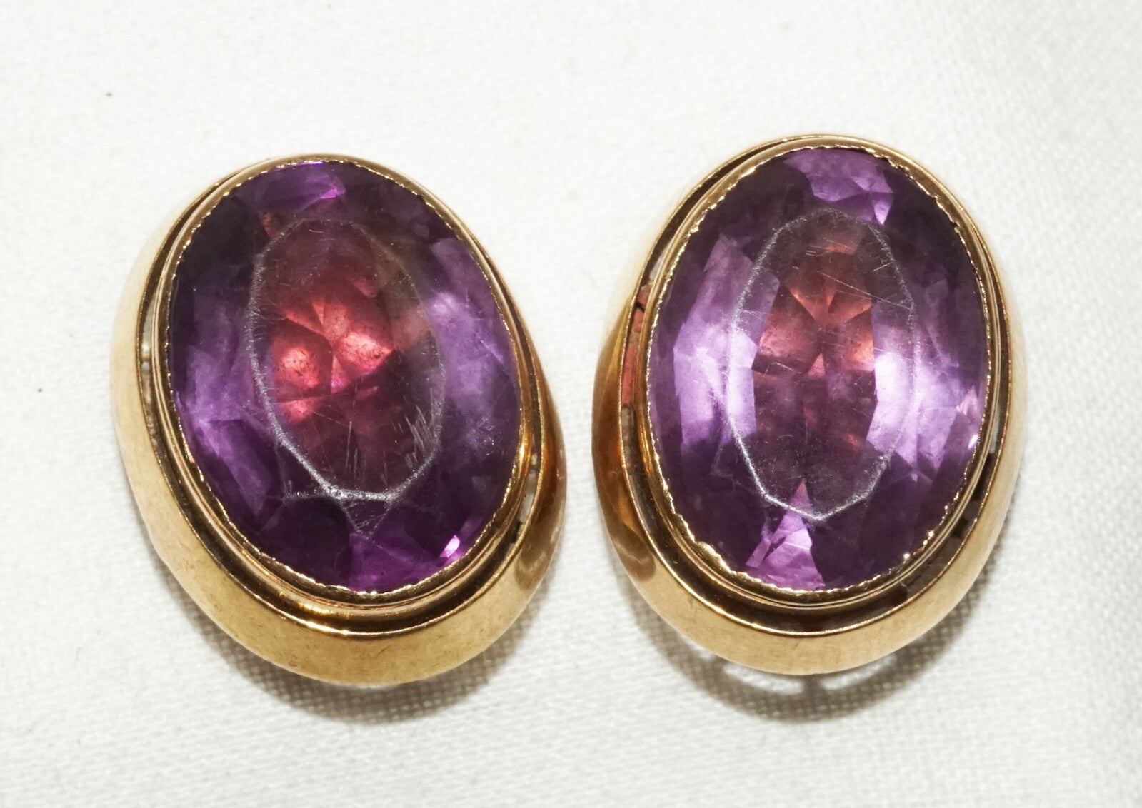 Pair UK 10K Yellow Gold Victorian Cuff Buttons w. Amethyst Accents  (CuM)