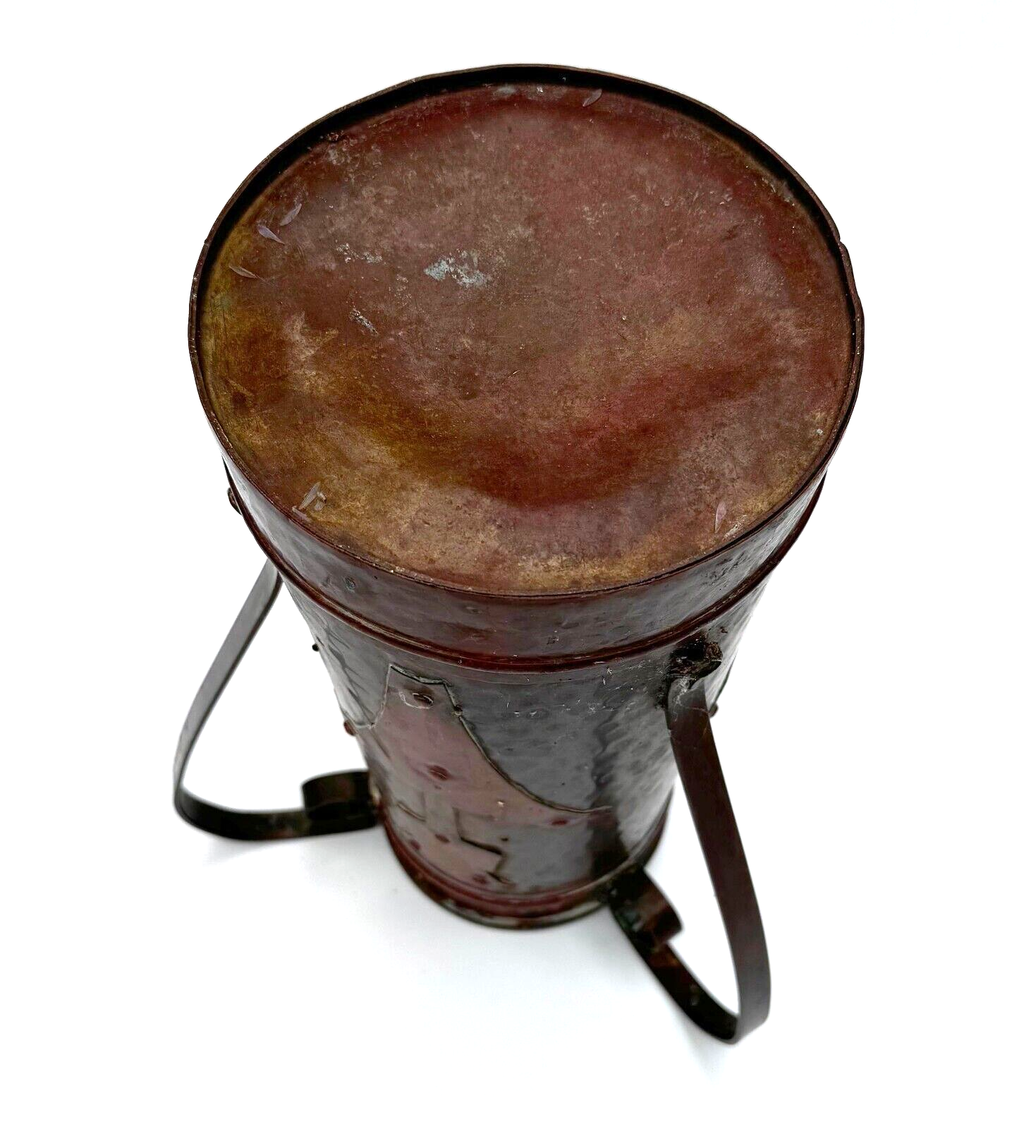 Arts & Crafts Hammered Copper Vase w Riveted Stylized Floral Motif  12" (NeW)