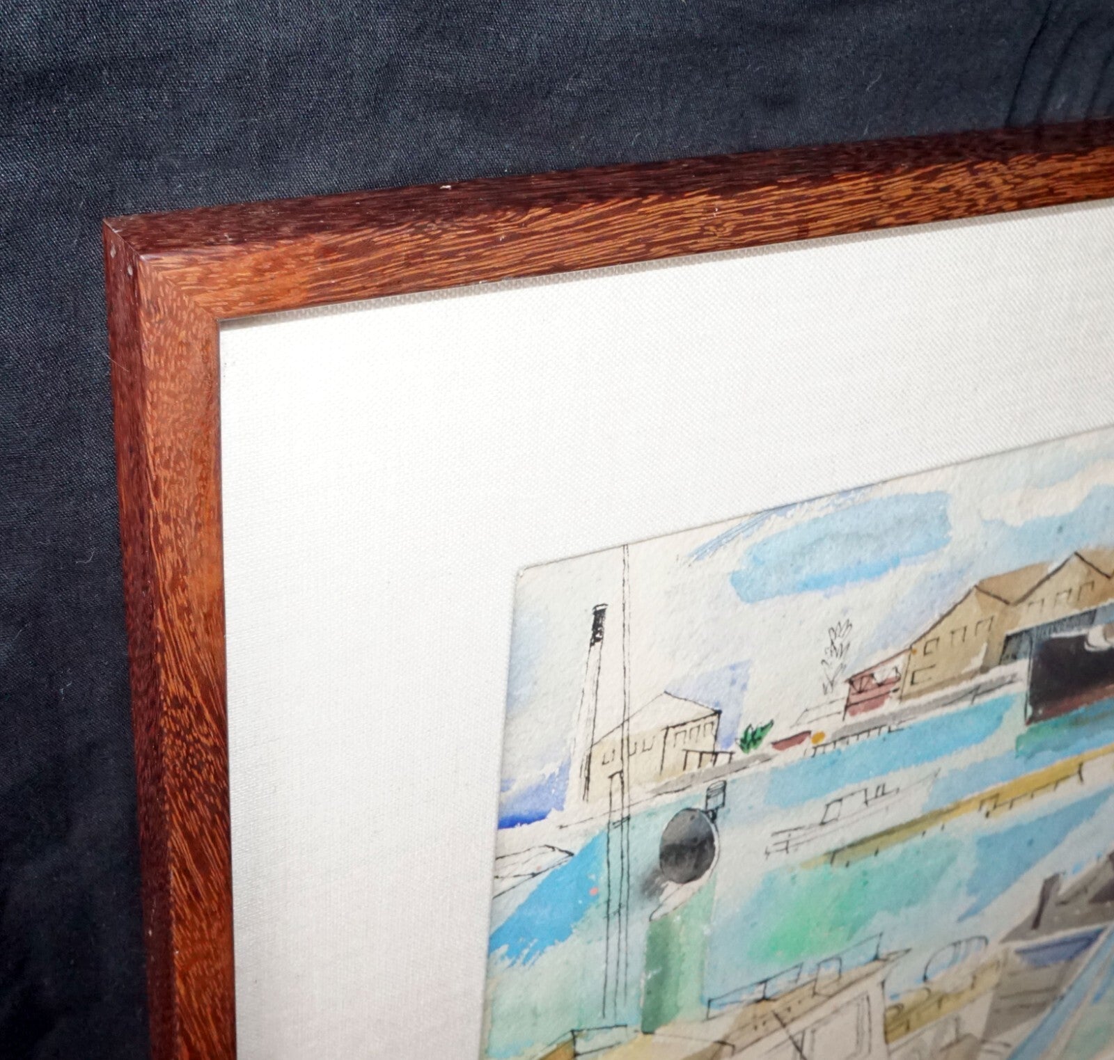 1960 Hawaii Watercolor Painting Honolulu Harbor by Keiichi Kimura (1914-88)(PeNe