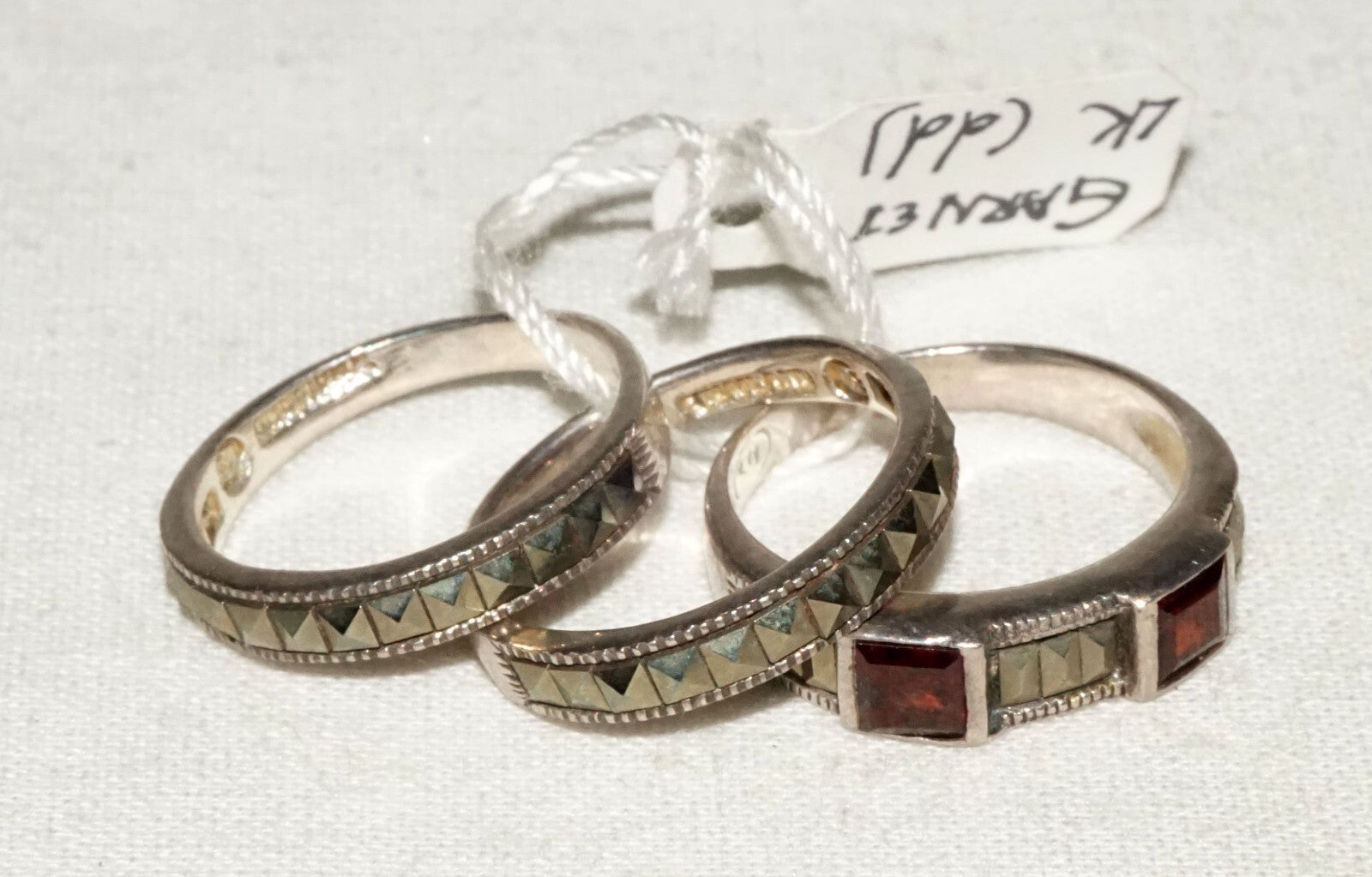 3Pc Thai Sterling Silver Rings Sz.6/6.25 Marcasite & Garnet Accents  (KiL)