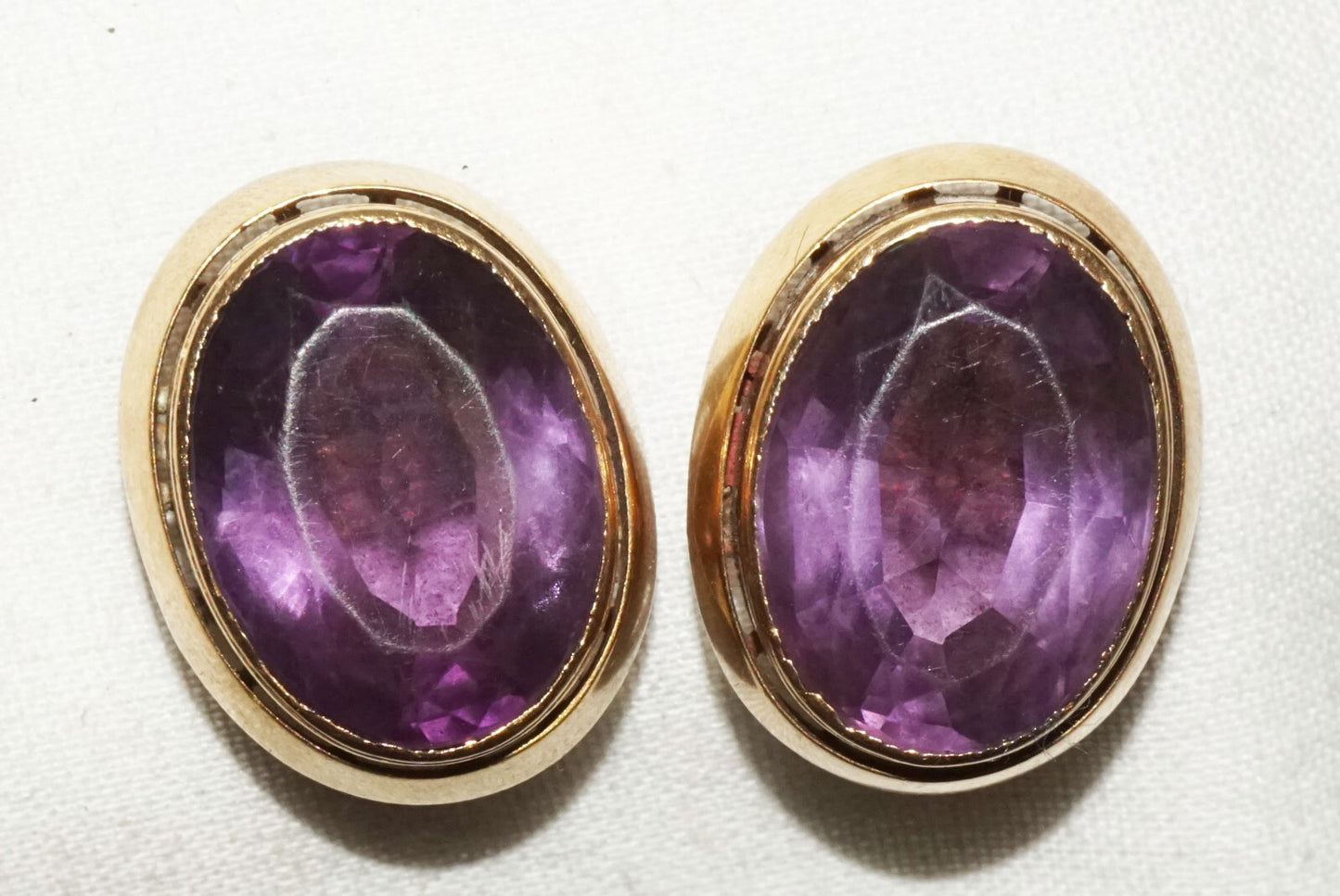 Pair UK 10K Yellow Gold Victorian Cuff Buttons w. Amethyst Accents  (CuM)