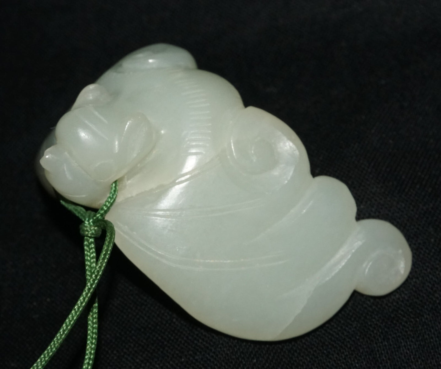 Antique Chinese Grey Green Nephrite Jade Bat Motif Carved Pendant  (LeS)L23