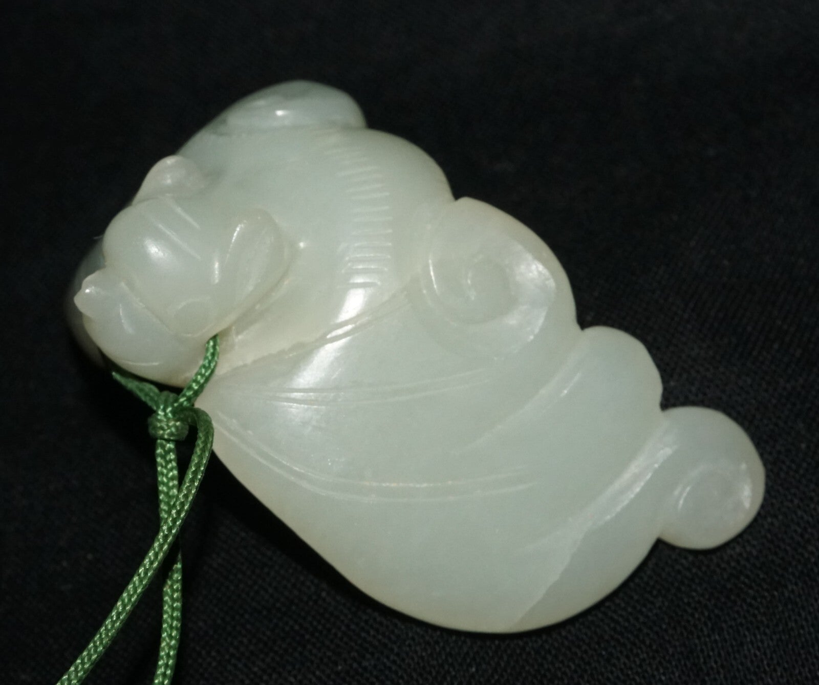 Antique Chinese Grey Green Nephrite Jade Bat Motif Carved Pendant  (LeS)L23
