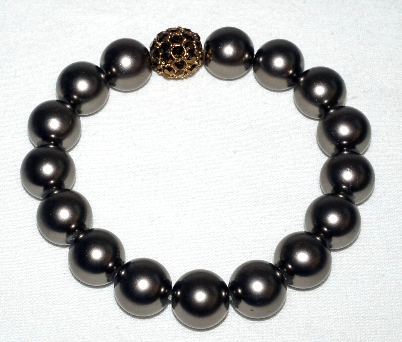 Vintage Fashion Bracelet w. Brown Metal Beads & Stone Studded Accent  (KoS) L8