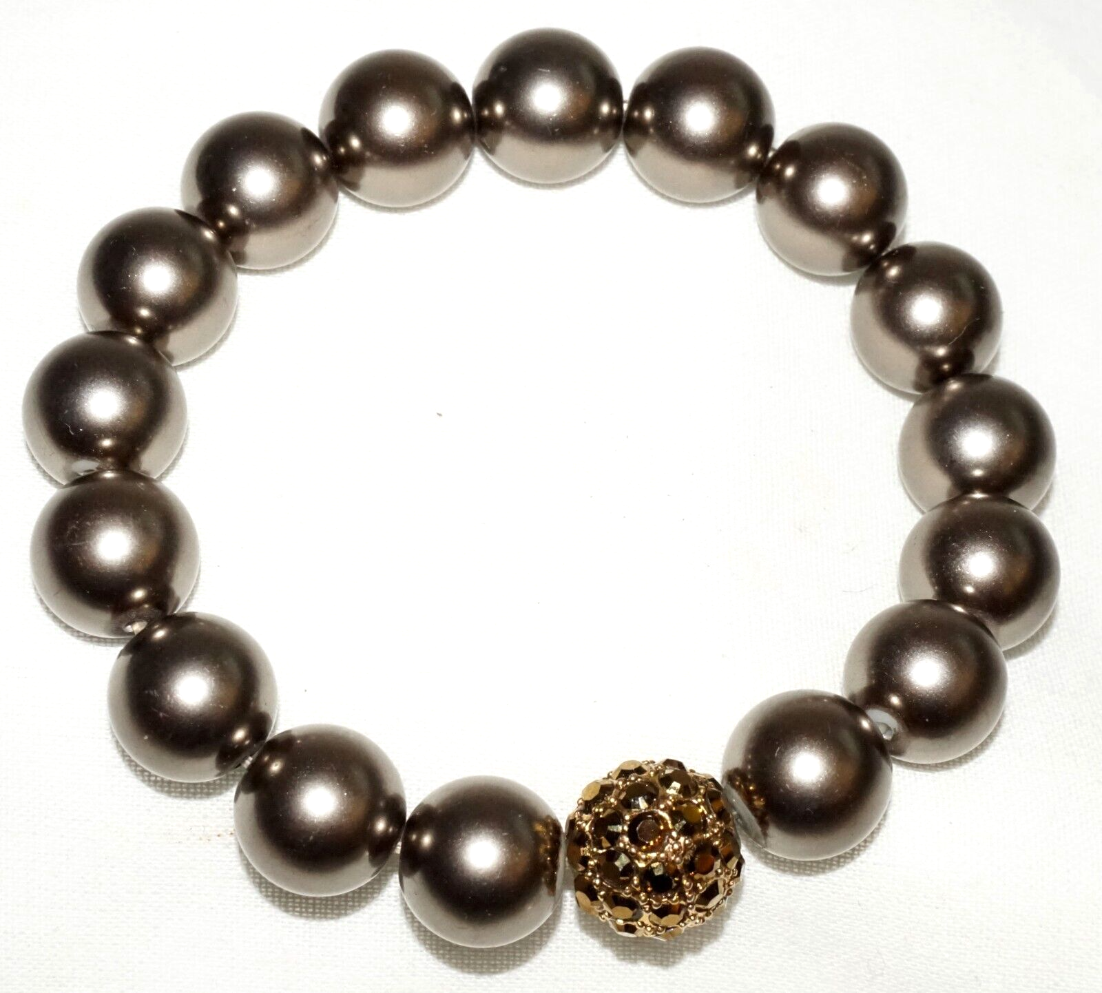 Vintage Fashion Bracelet w. Brown Metal Beads & Stone Studded Accent  (KoS) L8