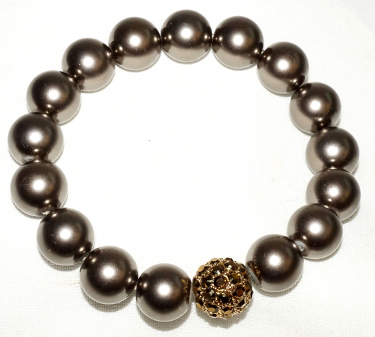 Vintage Fashion Bracelet w. Brown Metal Beads & Stone Studded Accent  (KoS) L8