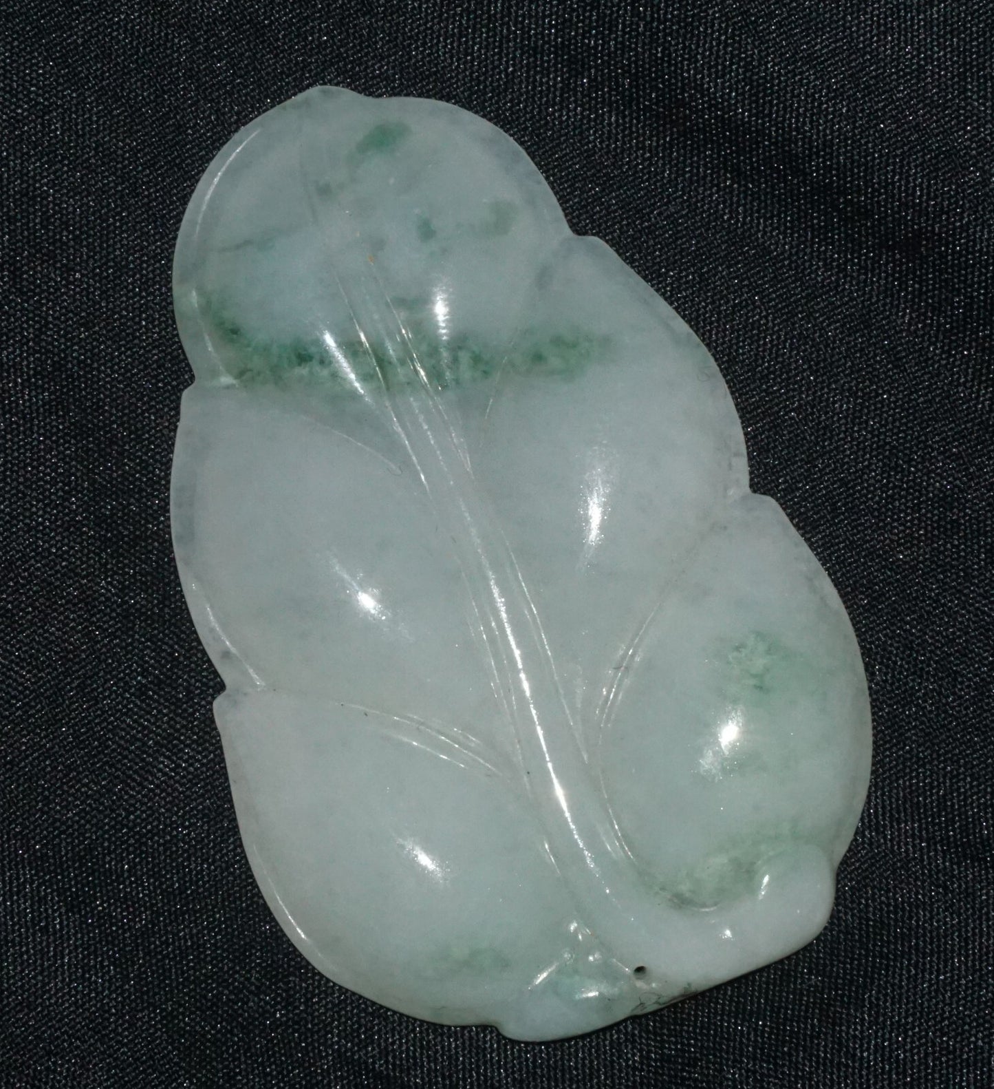 Modern Chinese White & Green Jadeite Jade Leaf Motif Carved Pendant  (---)