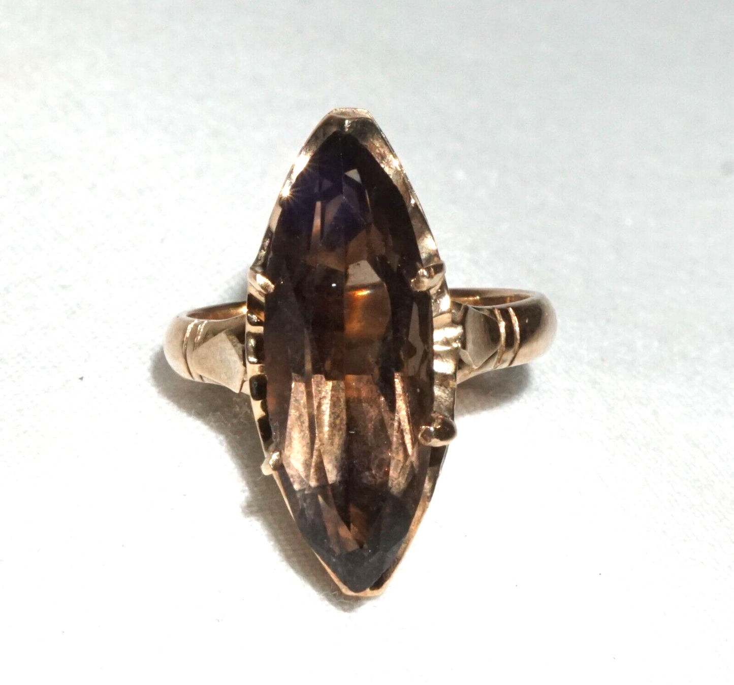 Vintage 14k Yellow Gold  Ring Sz.5.5 set 1x Marquise Cut Smoky Quartz (BrM)L3