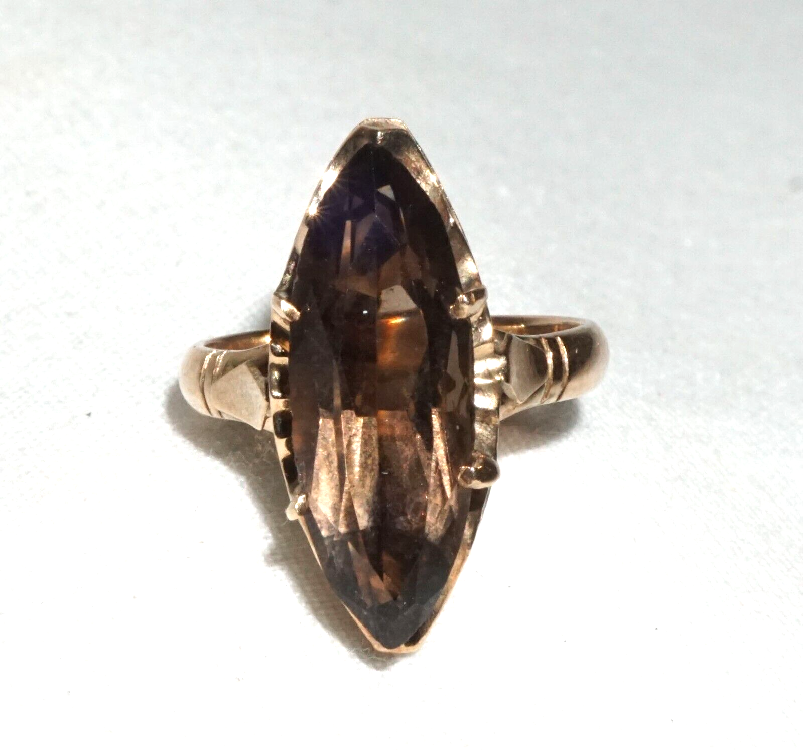 Vintage 14k Yellow Gold  Ring Sz.5.5 set 1x Marquise Cut Smoky Quartz (BrM)L3
