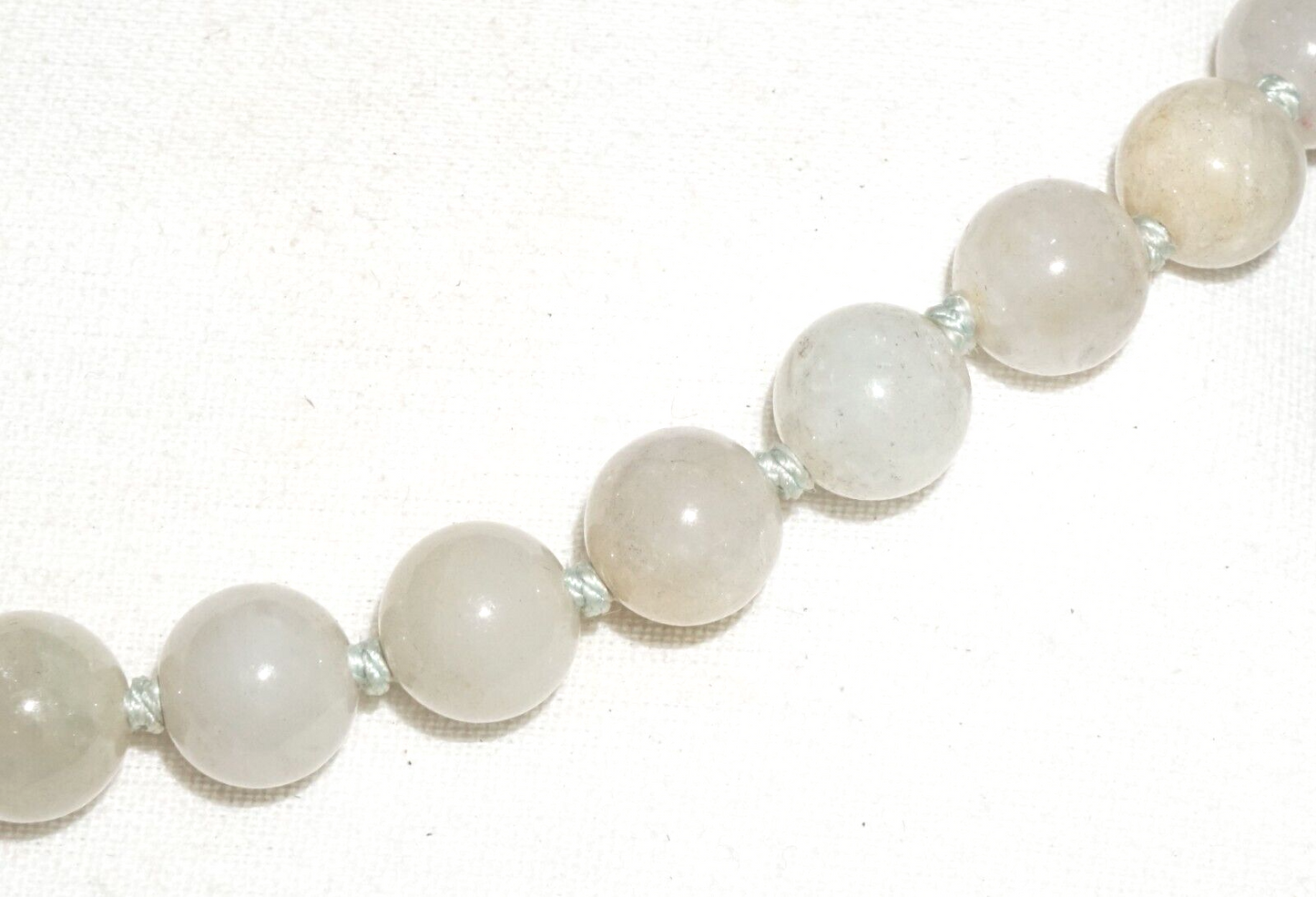 Vintage Chinese Grey Green Jadeite Jade Bead Necklace w. Silver Clasp  (---)#3