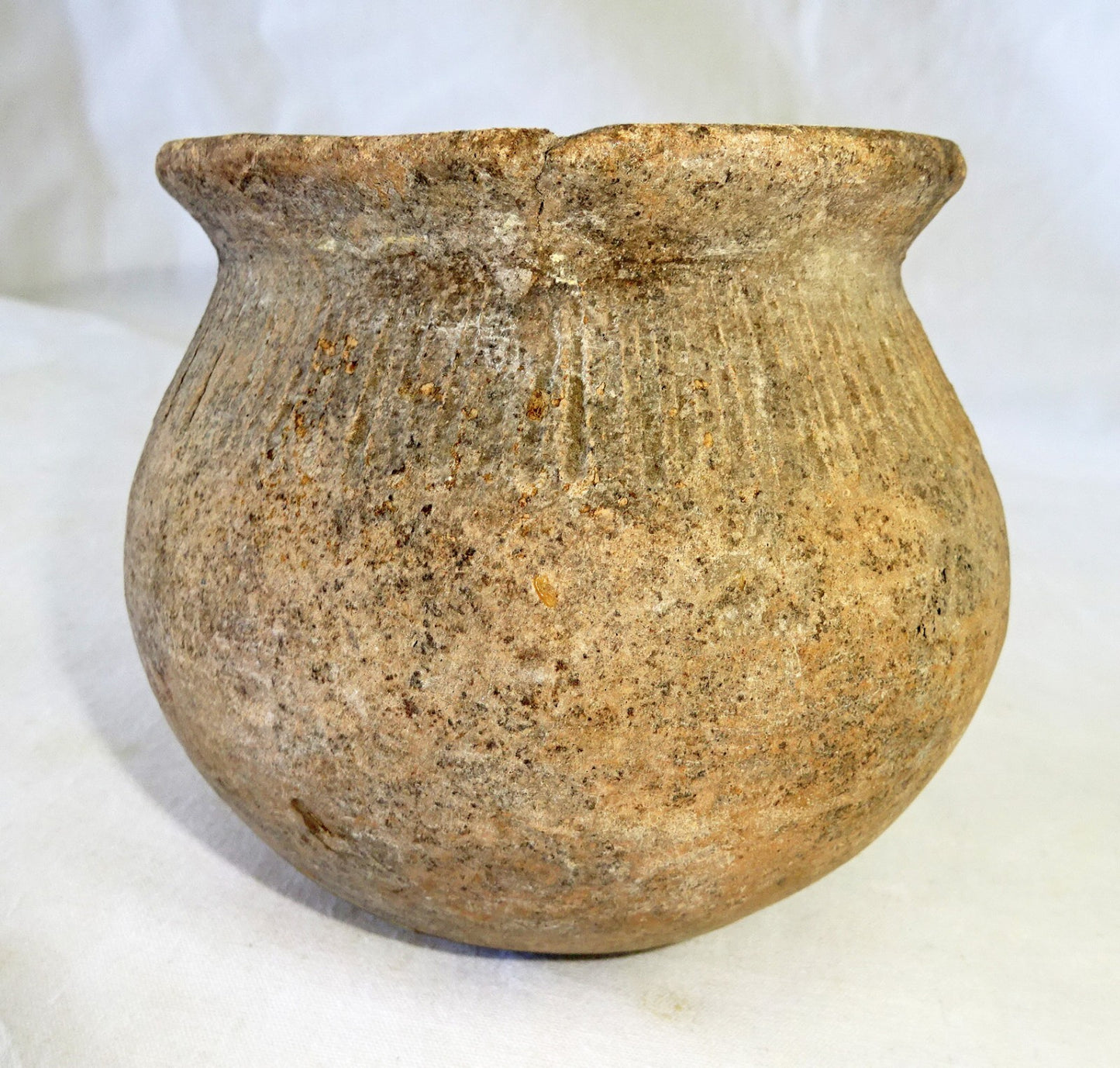 American S.W. Aboriginal Small Earthenware Jar w. Incised Motif  (Hay)