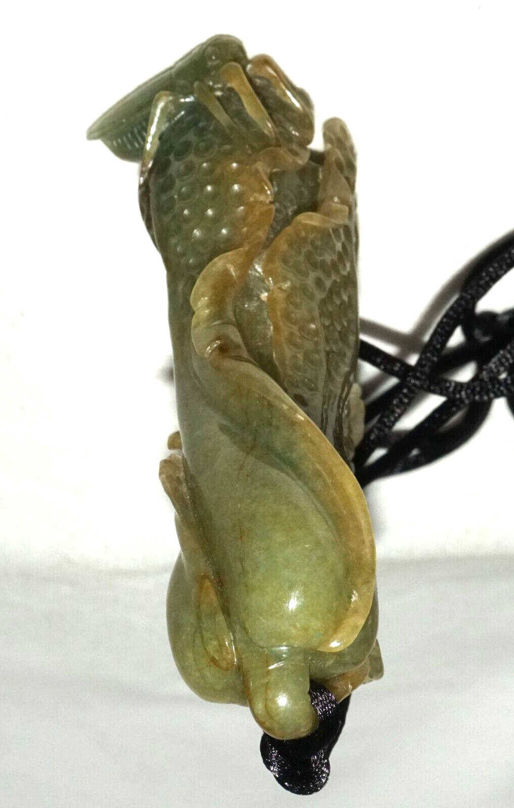 Vintage Chinese Green Jade Cabbage & Bug Motif Large Carved Pendant  (LeS)L20
