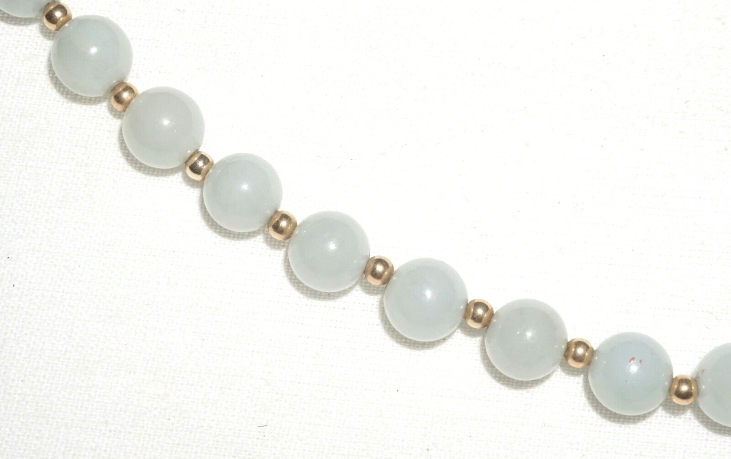 Vintage Chinese Jadeite Jade & Gold Spacer Bead Necklace w. 14k Clasp  (---)