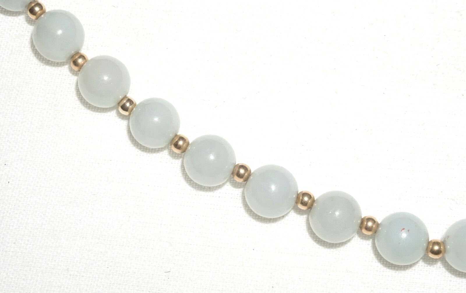 Vintage Chinese Jadeite Jade & Gold Spacer Bead Necklace w. 14k Clasp  (---)