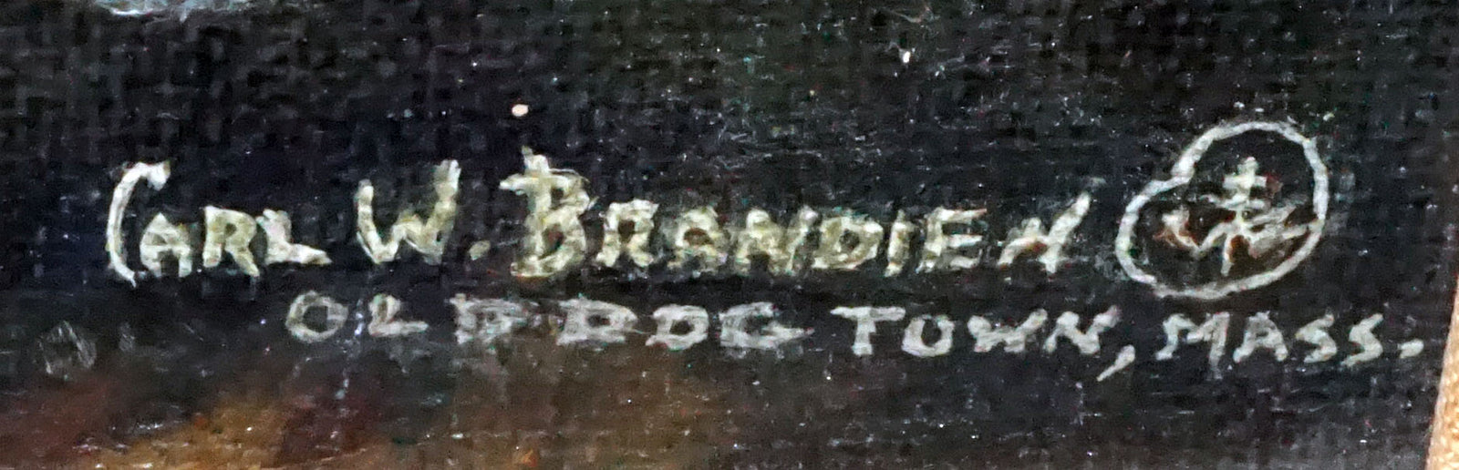 American Oil Painting Legend-Old Dog Town, Cape Ann, Mass. by Carl W. Brandien