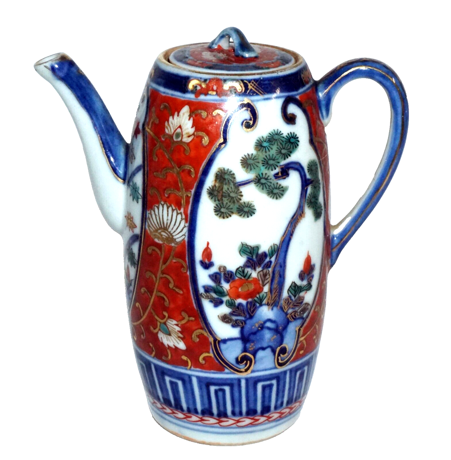 Antique Japanese Imari Porcelain Small Hot Chocolate Pot w. Floral Motif  (Kai)