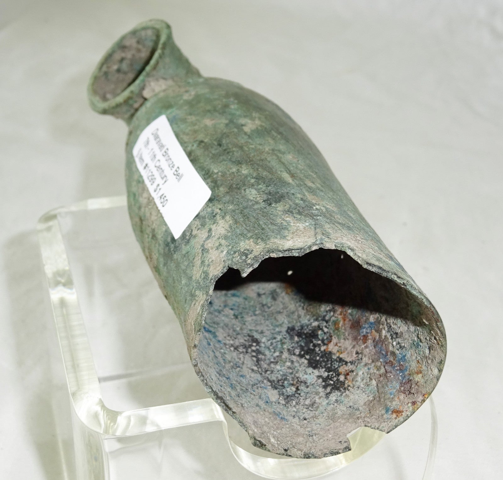 7-11C Thai Dvaravati Period Lop Buri Bronze Bell w. Tube Holder - Excavated(Mil)