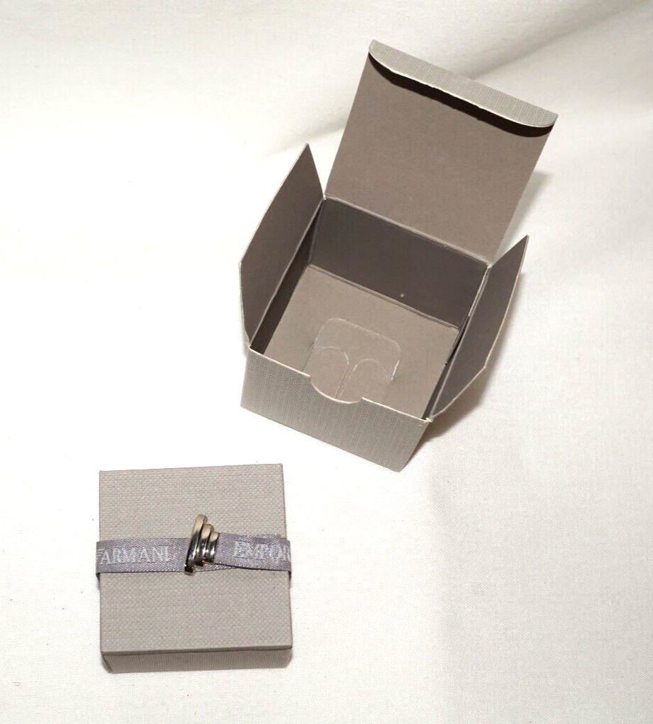 Pair of Wood & Sterling Silver Emporio Armani Rings Sz. 8.25 Original Box(InS)11