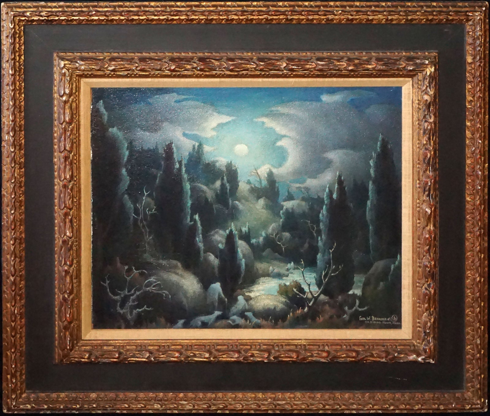 American Oil Painting Legend-Old Dog Town, Cape Ann, Mass. by Carl W. Brandien