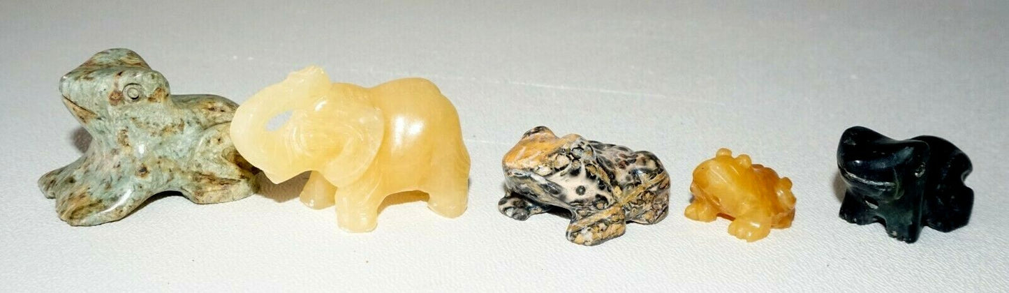 5Pc Chinese Jade & Hard-stone Carved Animals Toads, Frogs, Elephant  (DeL)#9a