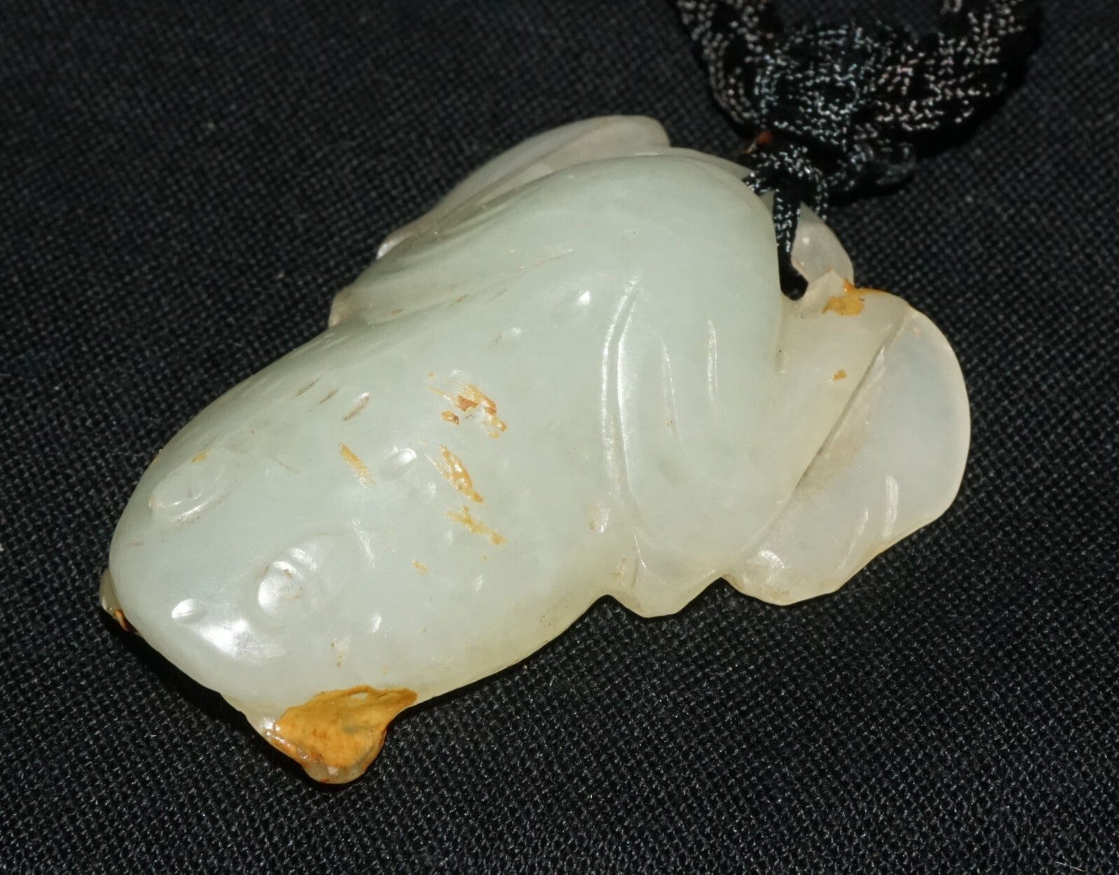 Antique Chinese Grey Green Nephrite Jade Toad Motif Carved Pendant  (LeS)L23