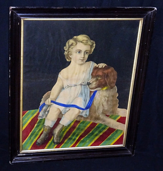 19C Lithograph Print "Fidelity Dog & Child"  by Fishel Adler & Schwartz (Sto) 