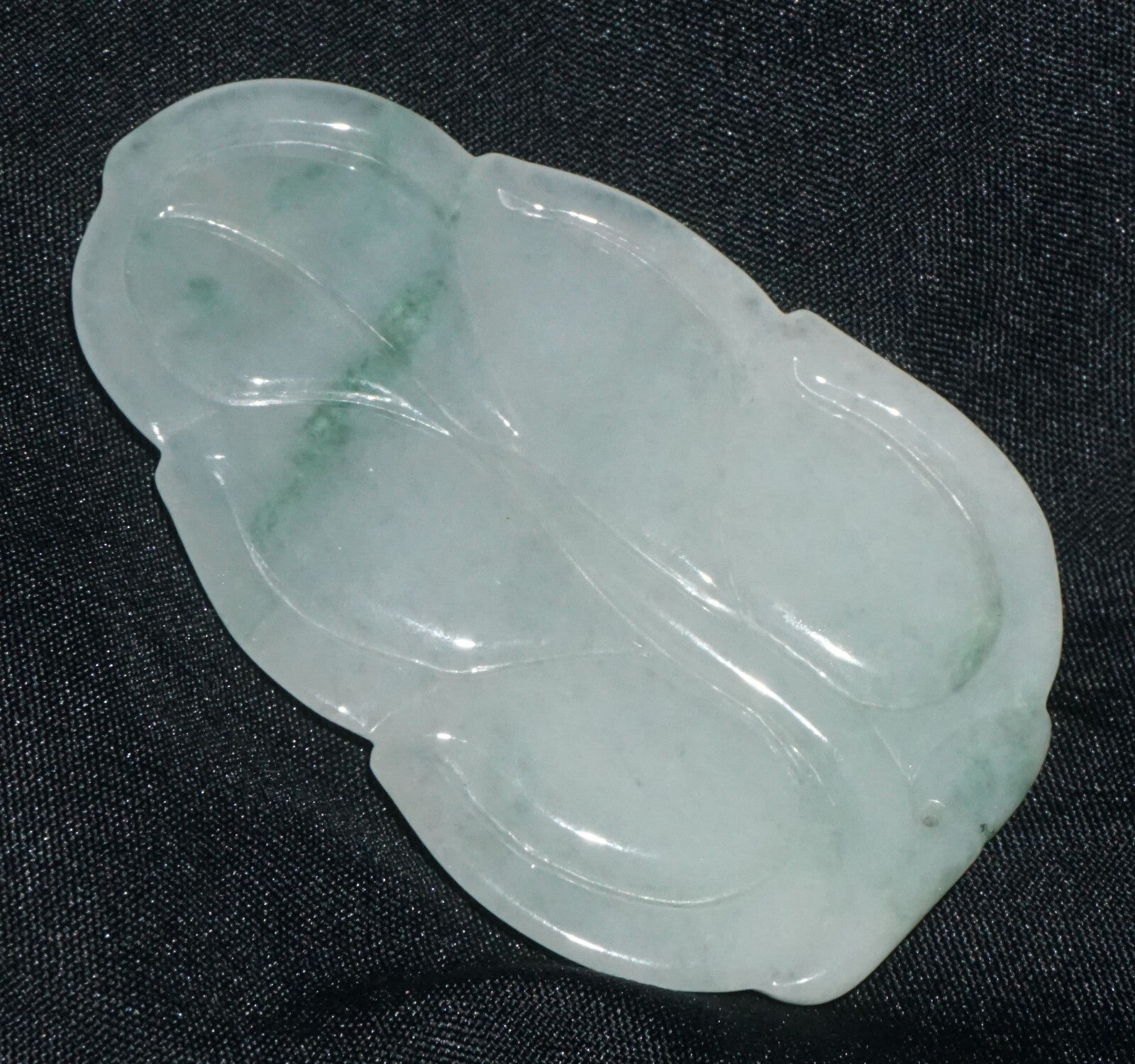 Modern Chinese White & Green Jadeite Jade Leaf Motif Carved Pendant  (---)
