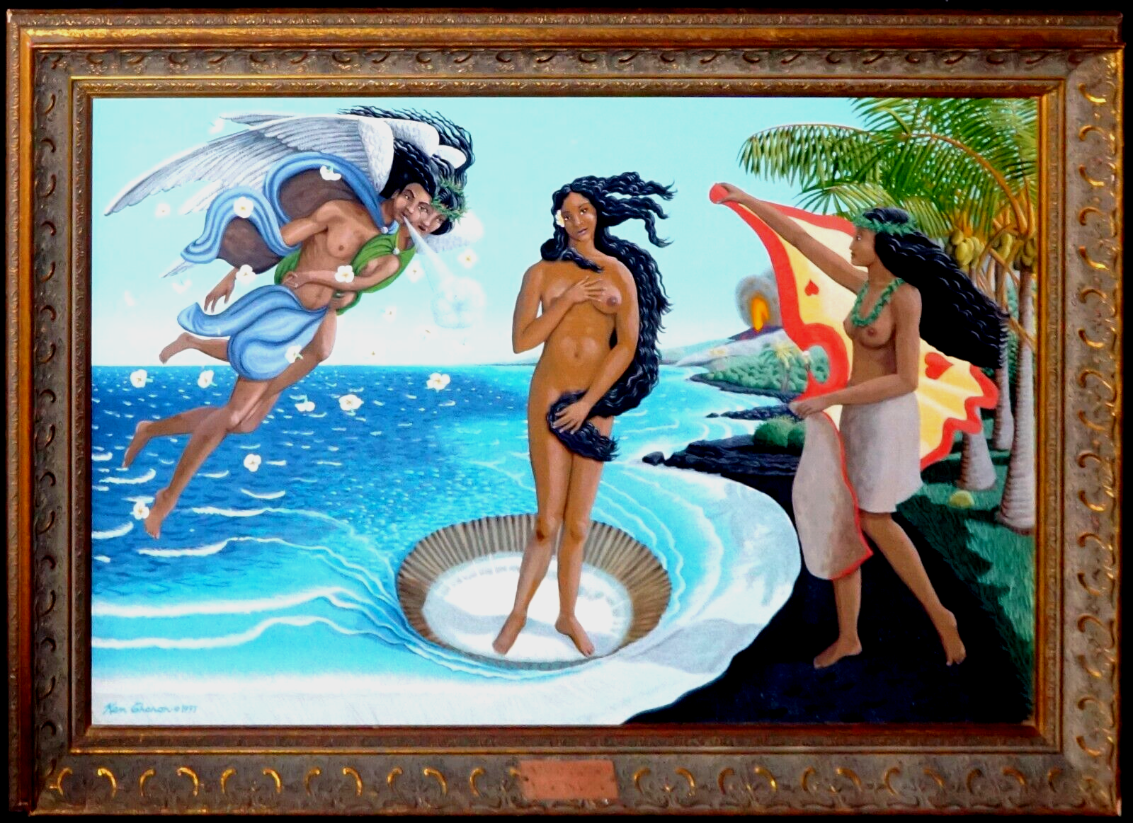 1995 Hawaii Acrylic Painting Rebirth of Venus Hawaiian Style by Ken Charon (PeNe