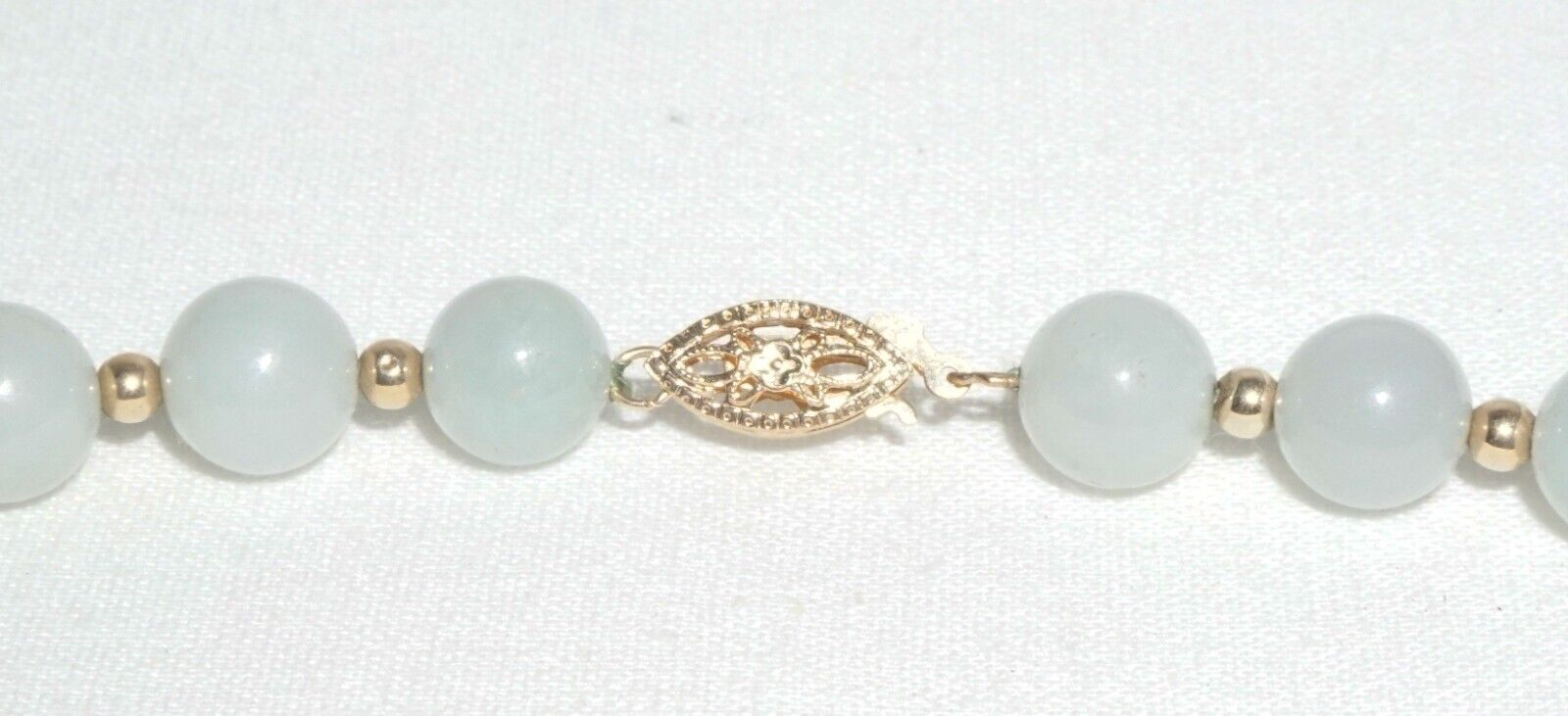 Vintage Chinese Jadeite Jade & Gold Spacer Bead Necklace w. 14k Clasp  (---)