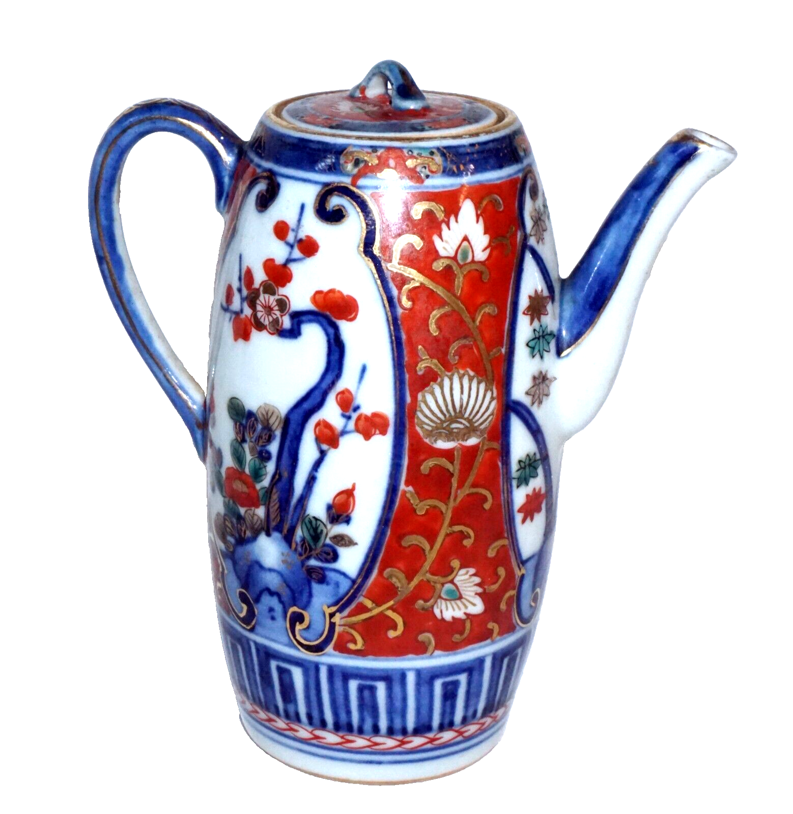 Antique Japanese Imari Porcelain Small Hot Chocolate Pot w. Floral Motif  (Kai)