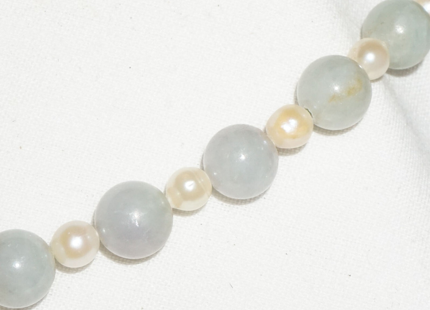 Vintage Chinese Jadeite Jade & Pearl Spacer Bead Necklace w. 14k Clasp  (---)