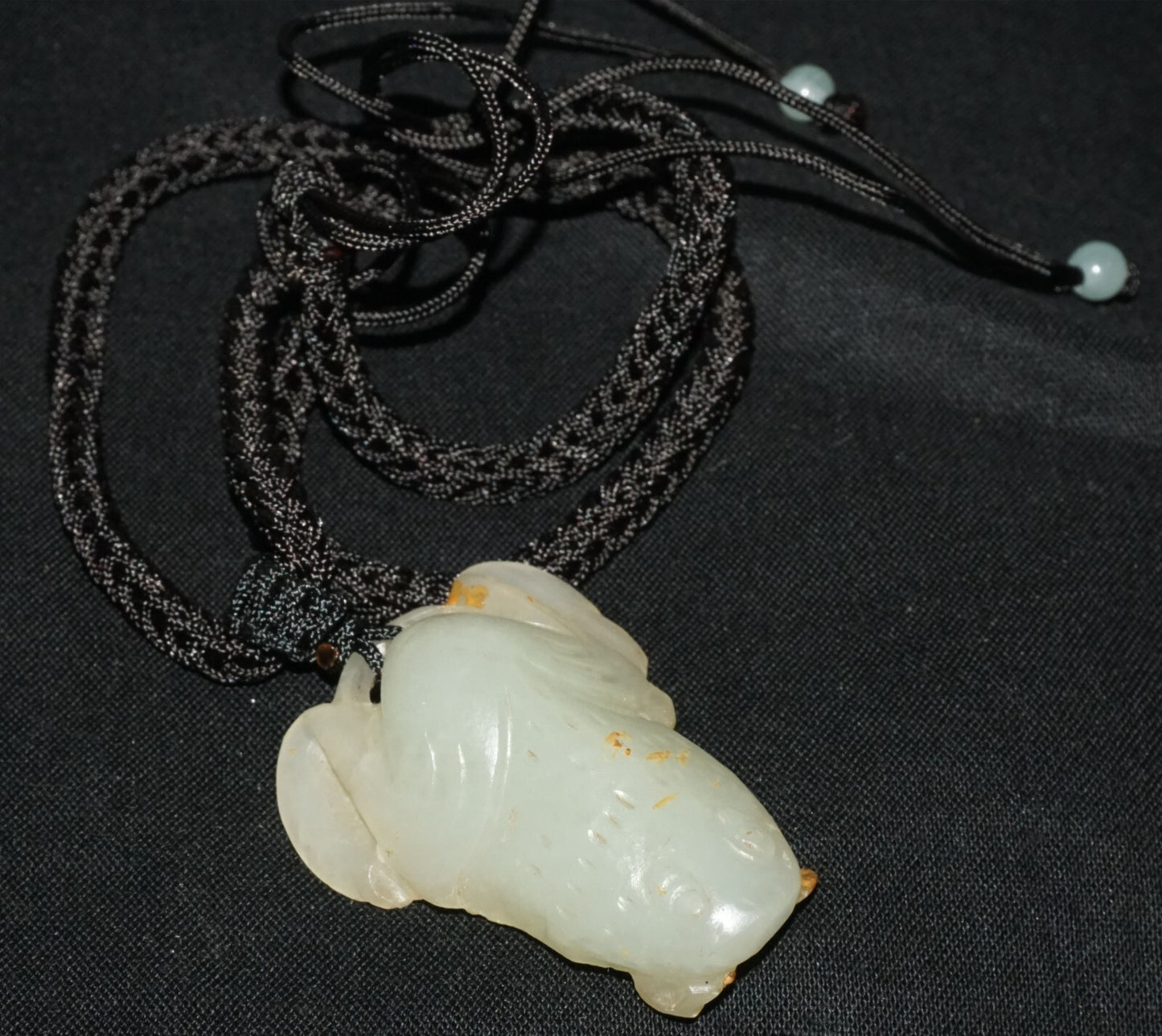 Antique Chinese Grey Green Nephrite Jade Toad Motif Carved Pendant  (LeS)L23