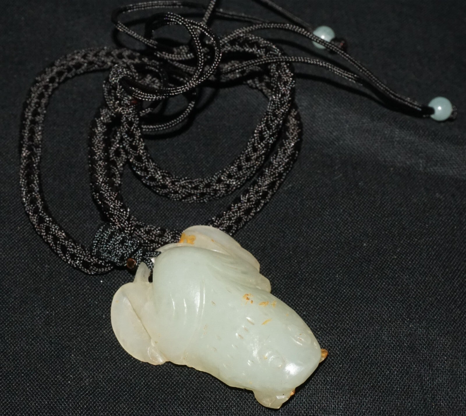 Antique Chinese Grey Green Nephrite Jade Toad Motif Carved Pendant  (LeS)L23