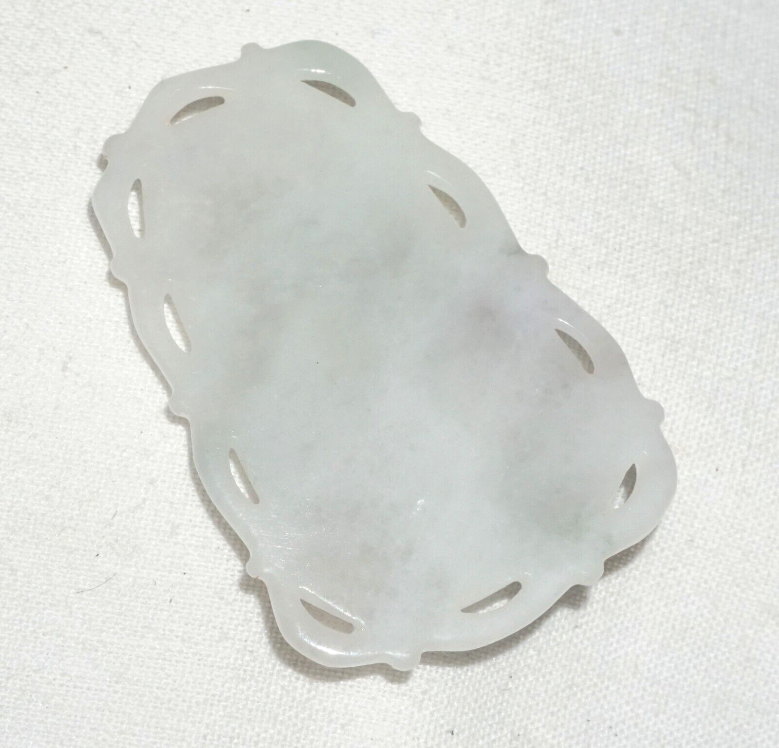 Vintage Chinese White Jade Pierced Plaque Pendant w. Curvilinear Design  (***)