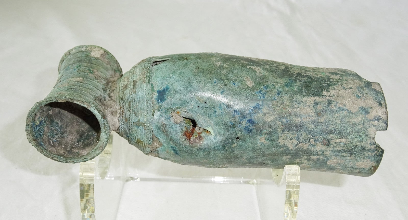 7-11C Thai Dvaravati Period Lop Buri Bronze Bell w. Tube Holder - Excavated(Mil)