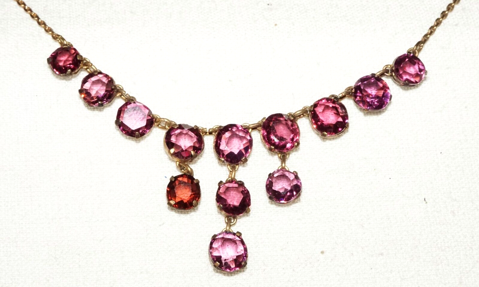 Vintage Gold-washed Sterling Silver Necklace w. 13x Amethyst Pendant  (GoB *#22