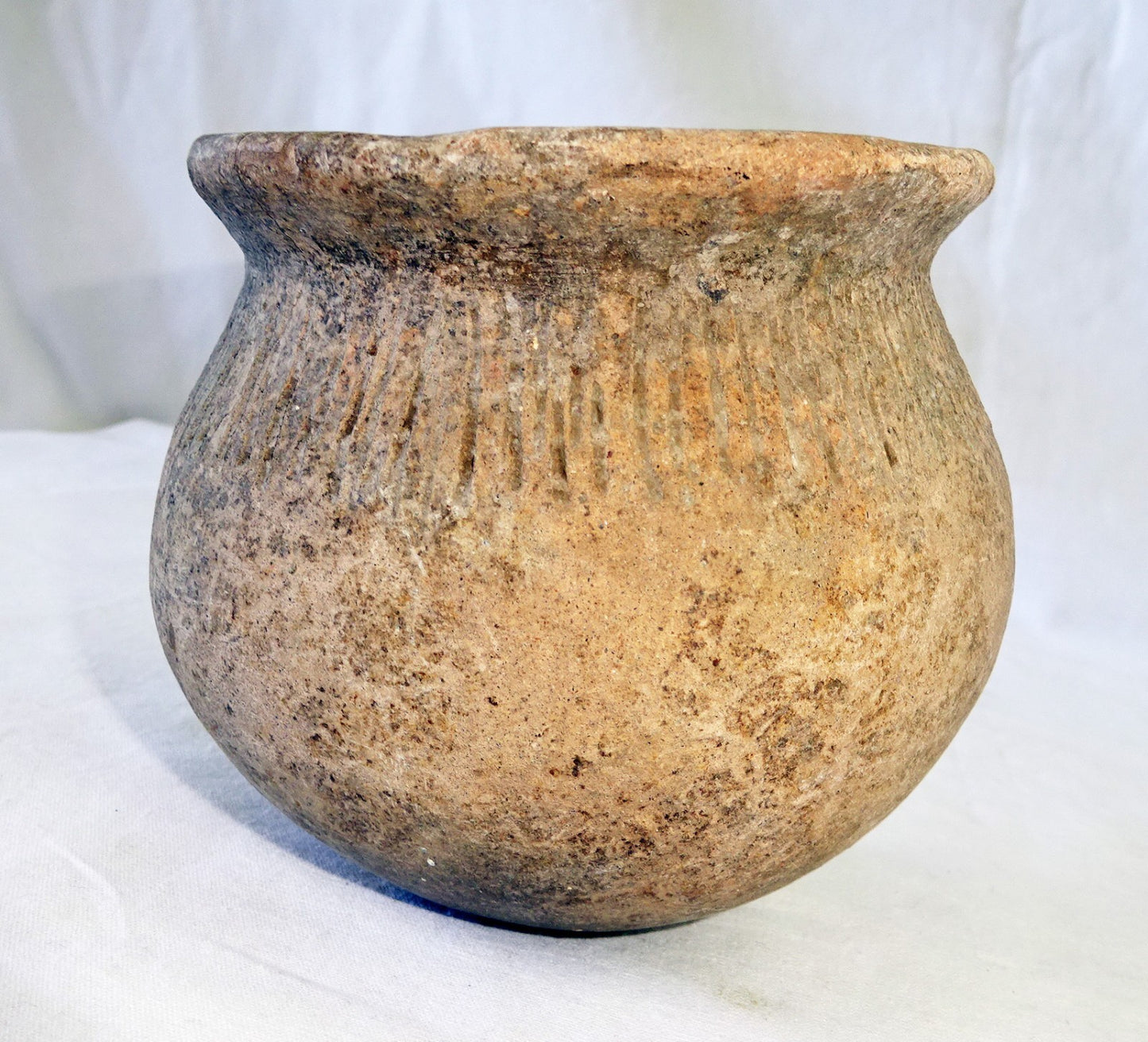 American S.W. Aboriginal Small Earthenware Jar w. Incised Motif  (Hay)