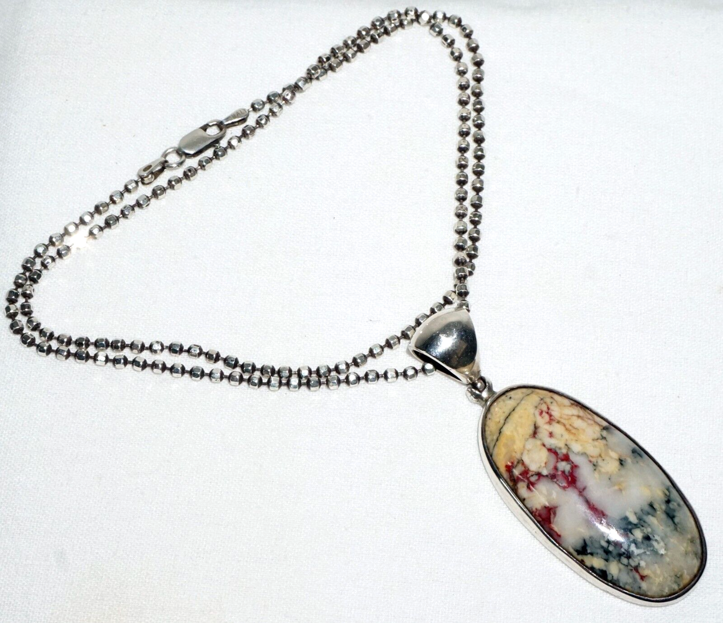 Sterling Silver Necklace w. Silver Set Multi Color Hard Stone Pendant  (LoC)N1