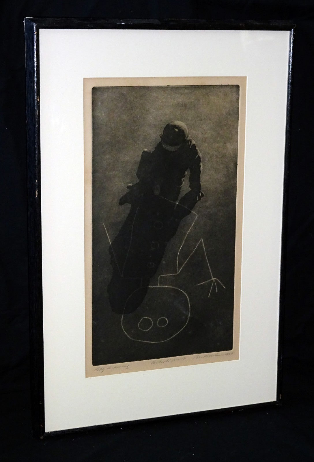 1969 US Etching Aquatint Print AP "Boy Drawing w Chalk"  by Ben K.illegible(***)