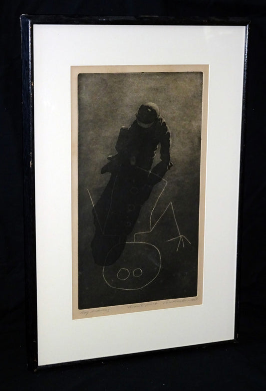 1969 US Etching Aquatint Print AP "Boy Drawing w Chalk"  by Ben K.illegible(***)