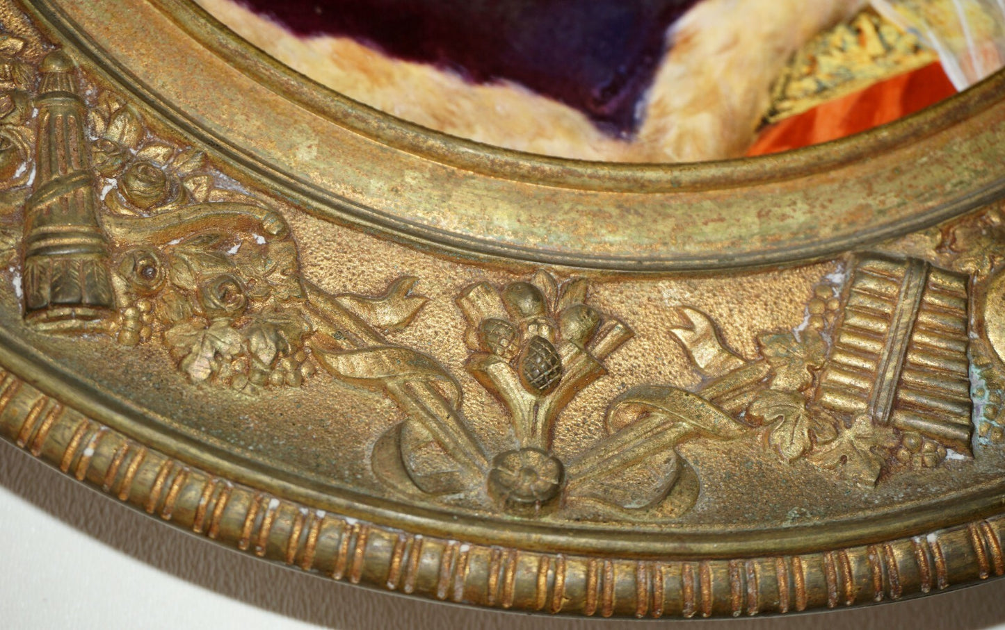 Continental Porcelain & Enamel Female Portrait Painting Gilt Bronze Frame (RiS)