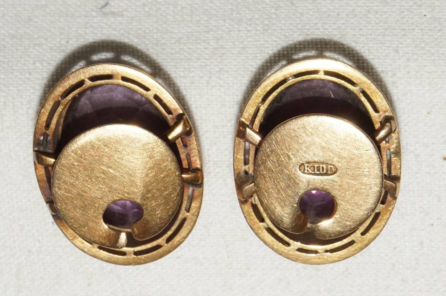 Pair UK 10K Yellow Gold Victorian Cuff Buttons w. Amethyst Accents  (CuM)