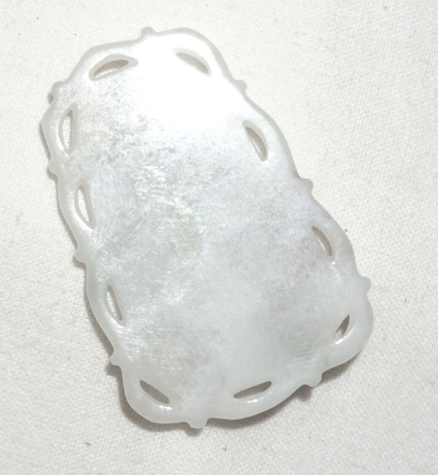 Vintage Chinese White Jade Pierced Plaque Pendant w. Curvilinear Design  (***)