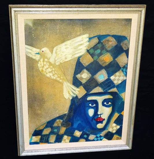 1975 French Oil Painting "Harlequin" by BF Bernard Fouilloux  (Mat)