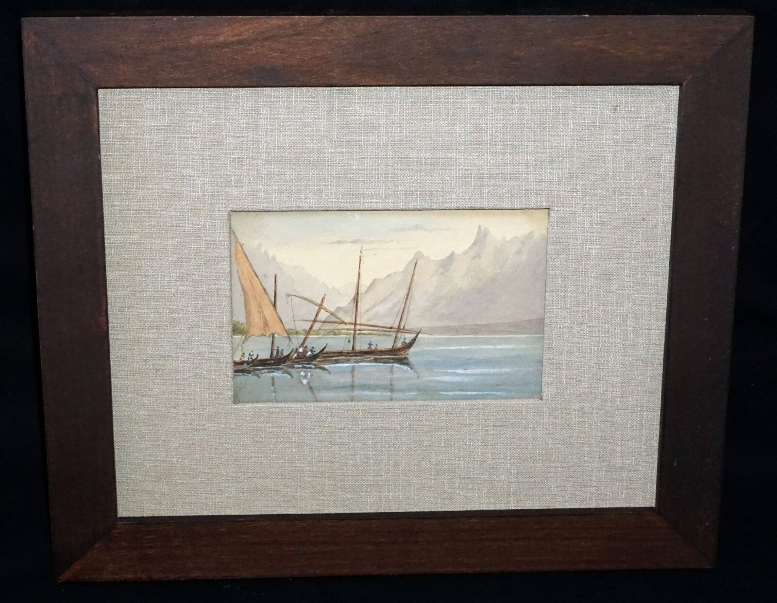 Antique Italian Miniature Gouache Painting Coastal Fisherman & Boats  (New)