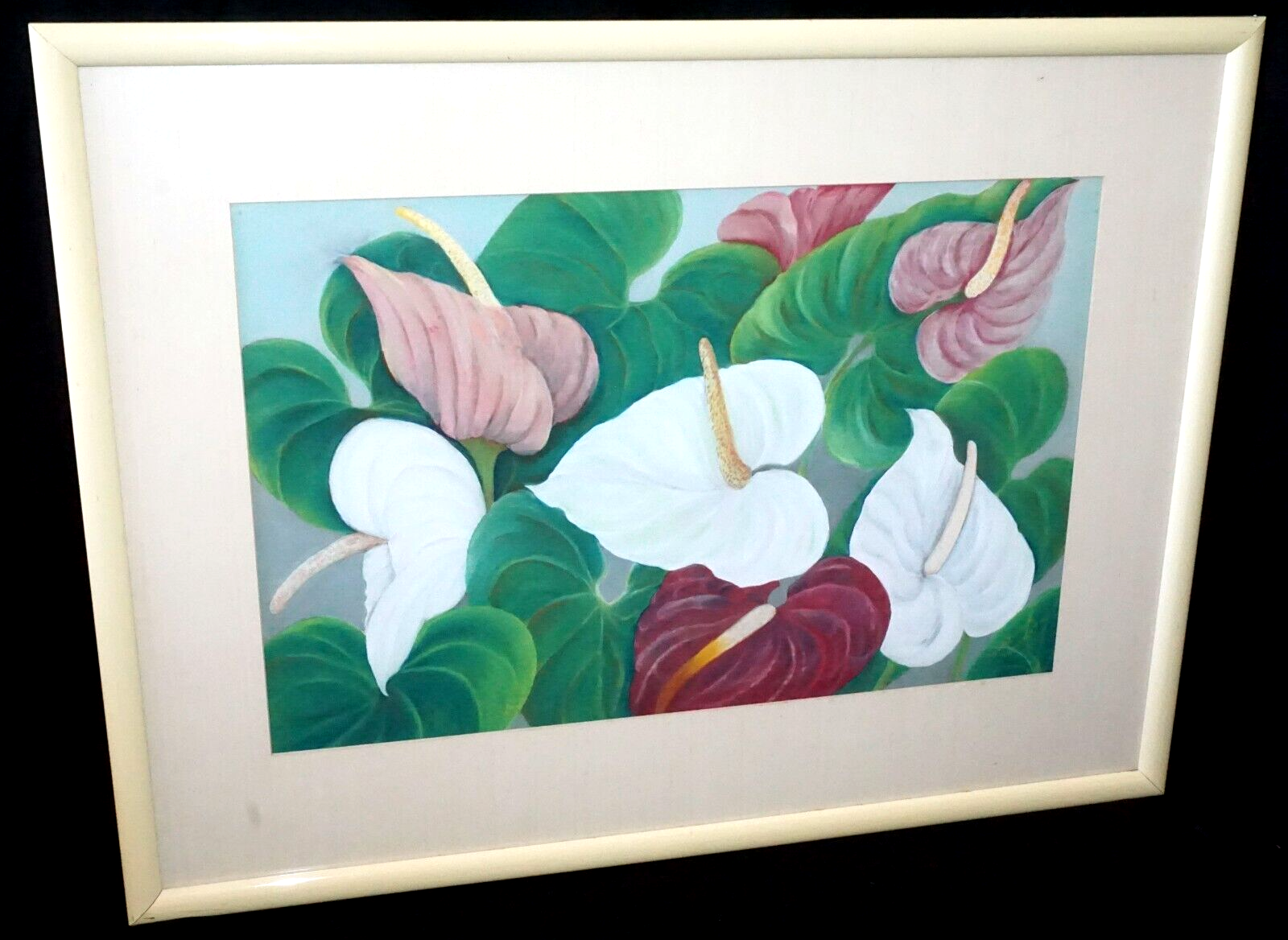 1950s Hawaii Koa Watercolor & Pastel Painting Hibiscus by Maude Horton (New)
